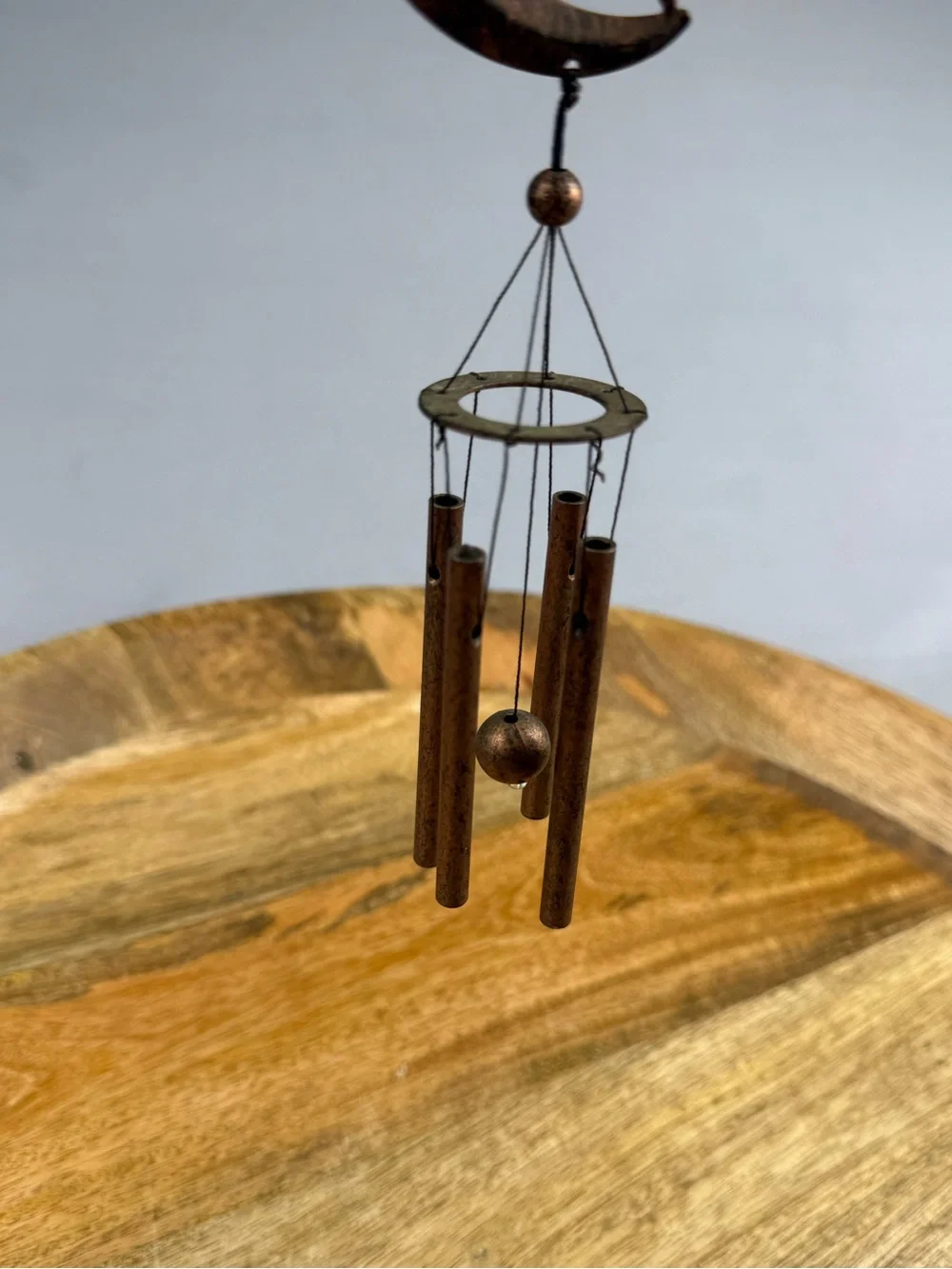 Celestial Sun Moon Mini Wind Chime Boho Copper Tone Hanging Decor